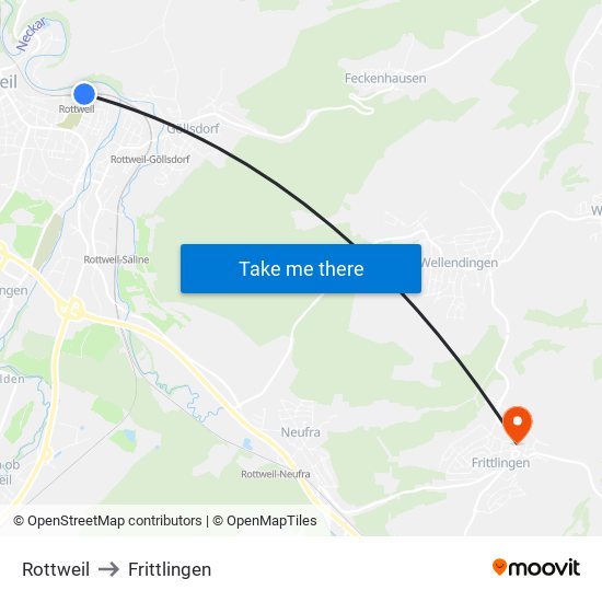 Rottweil to Frittlingen map