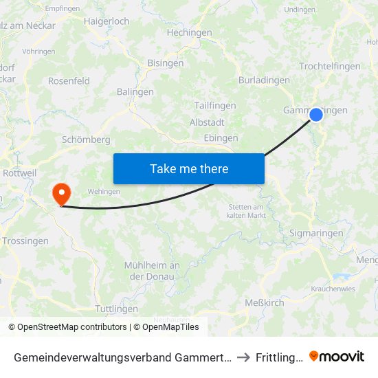 Gemeindeverwaltungsverband Gammertingen to Frittlingen map