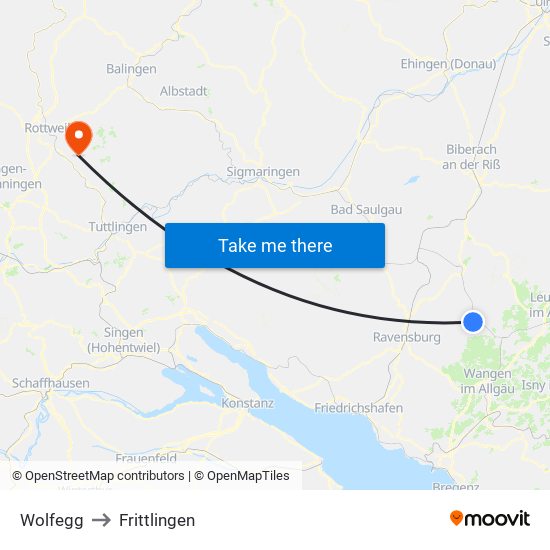 Wolfegg to Frittlingen map