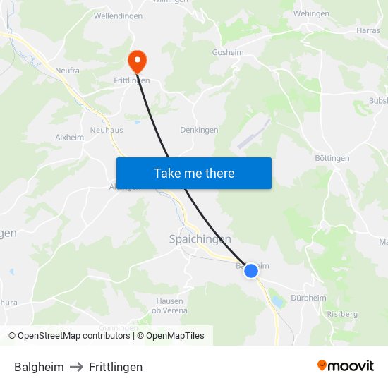 Balgheim to Frittlingen map