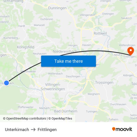 Unterkirnach to Frittlingen map