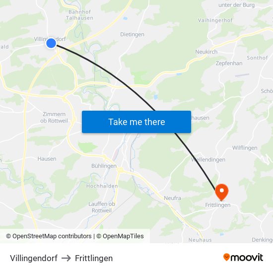 Villingendorf to Frittlingen map