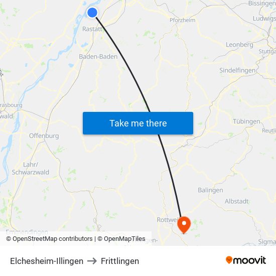 Elchesheim-Illingen to Frittlingen map