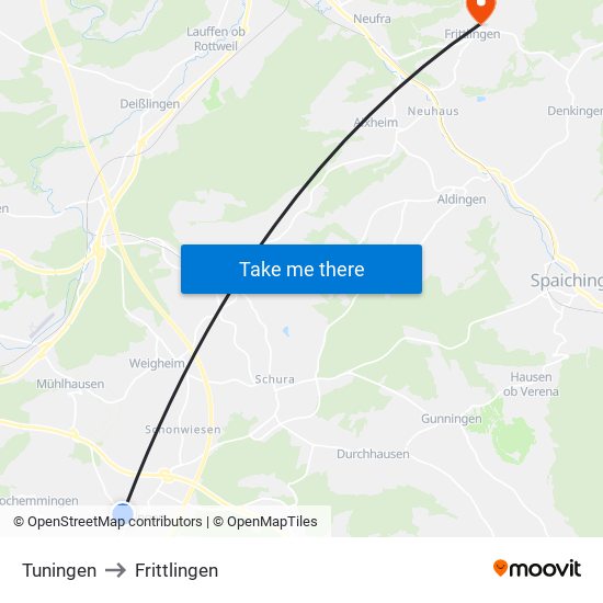Tuningen to Frittlingen map