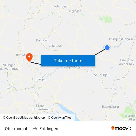 Obermarchtal to Frittlingen map