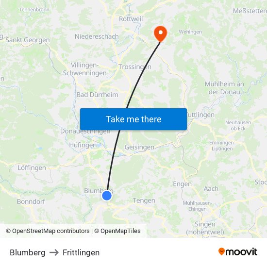 Blumberg to Frittlingen map