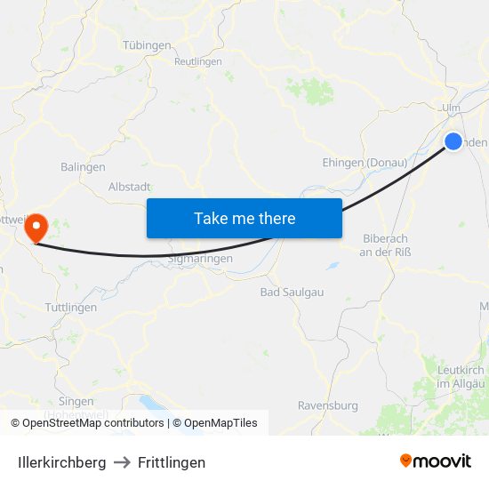 Illerkirchberg to Frittlingen map