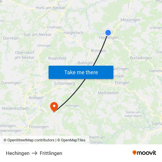 Hechingen to Frittlingen map