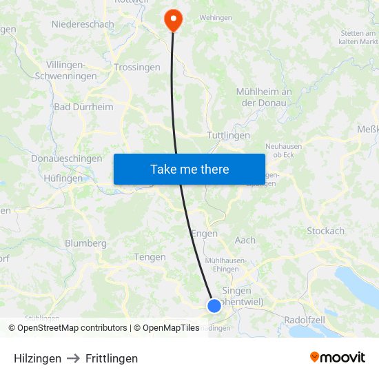 Hilzingen to Frittlingen map