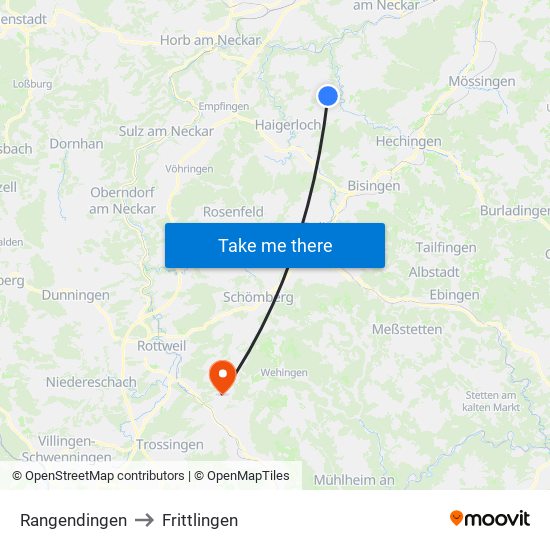 Rangendingen to Frittlingen map