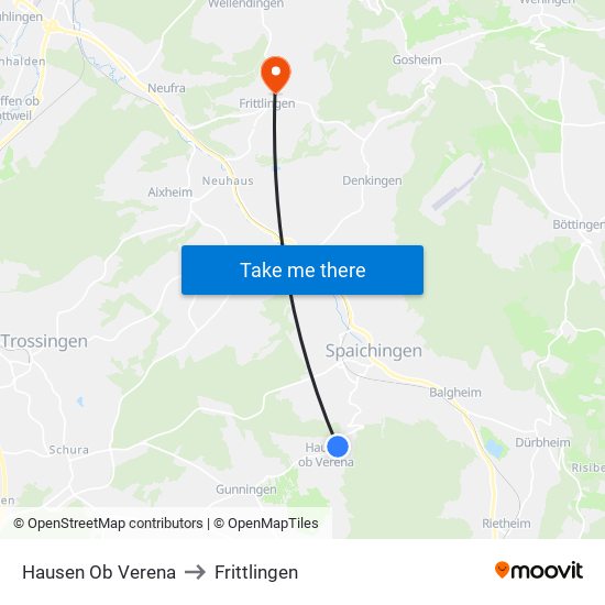 Hausen Ob Verena to Frittlingen map