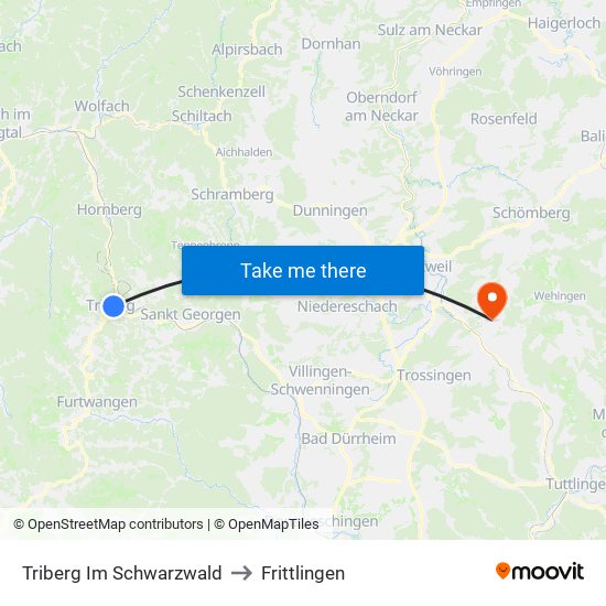 Triberg Im Schwarzwald to Frittlingen map