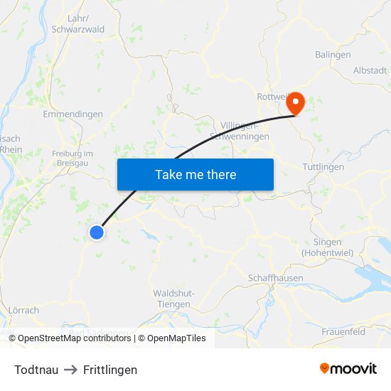 Todtnau to Frittlingen map