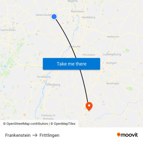 Frankenstein to Frittlingen map