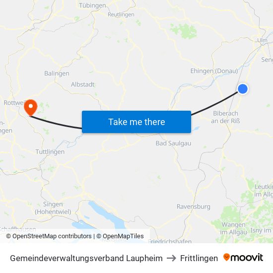 Gemeindeverwaltungsverband Laupheim to Frittlingen map