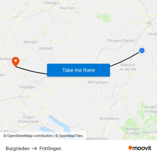 Burgrieden to Frittlingen map