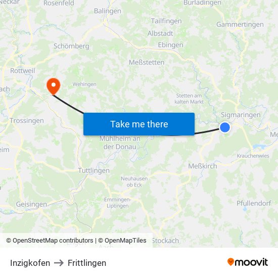 Inzigkofen to Frittlingen map
