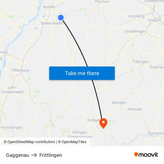 Gaggenau to Frittlingen map