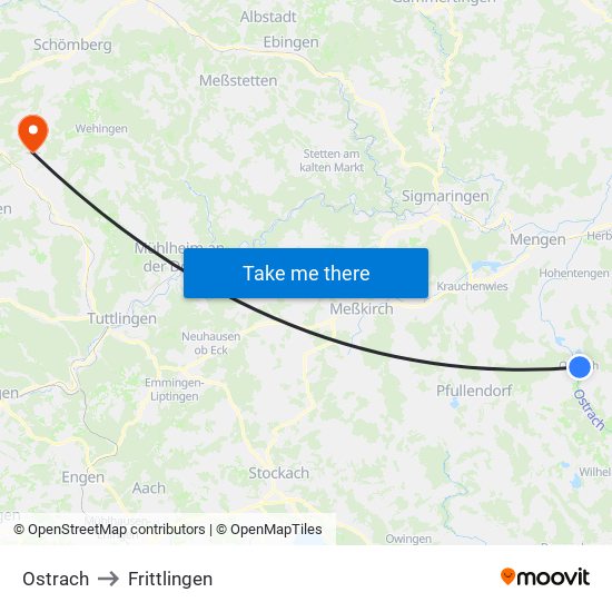 Ostrach to Frittlingen map