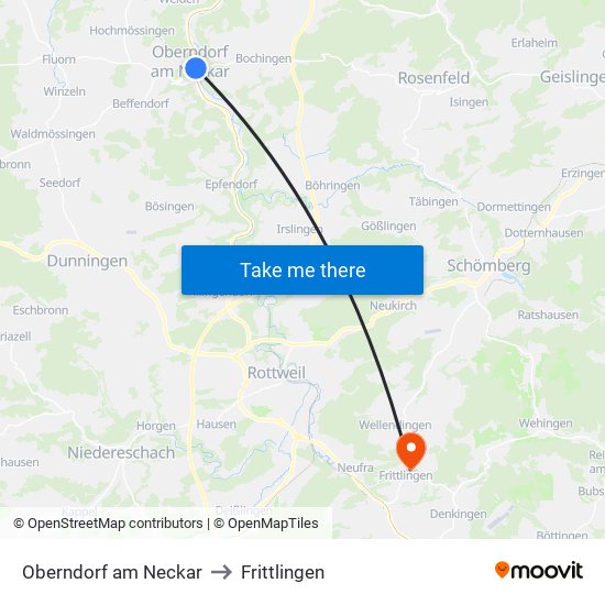 Oberndorf am Neckar to Frittlingen map