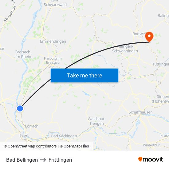 Bad Bellingen to Frittlingen map