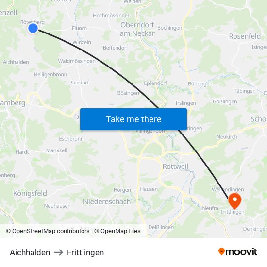 Aichhalden to Frittlingen map