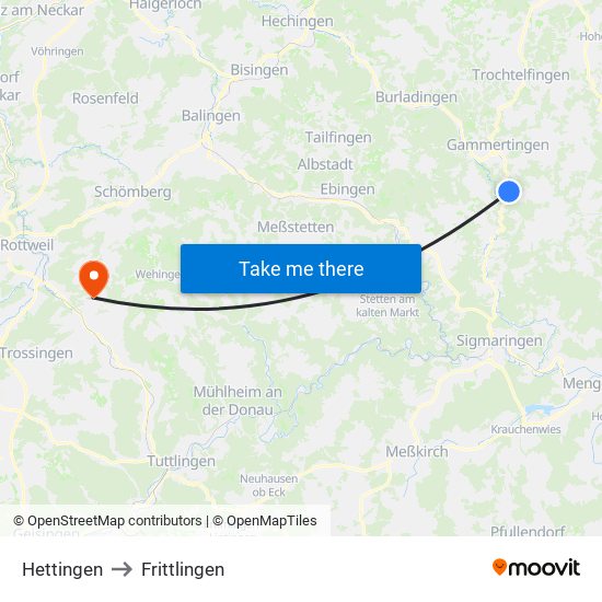 Hettingen to Frittlingen map