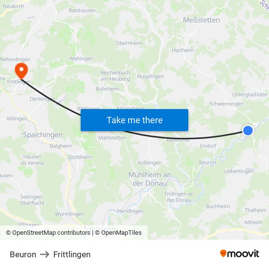 Beuron to Frittlingen map