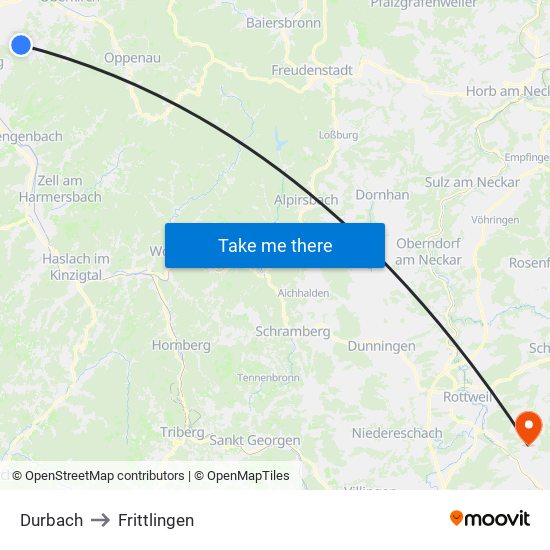 Durbach to Frittlingen map