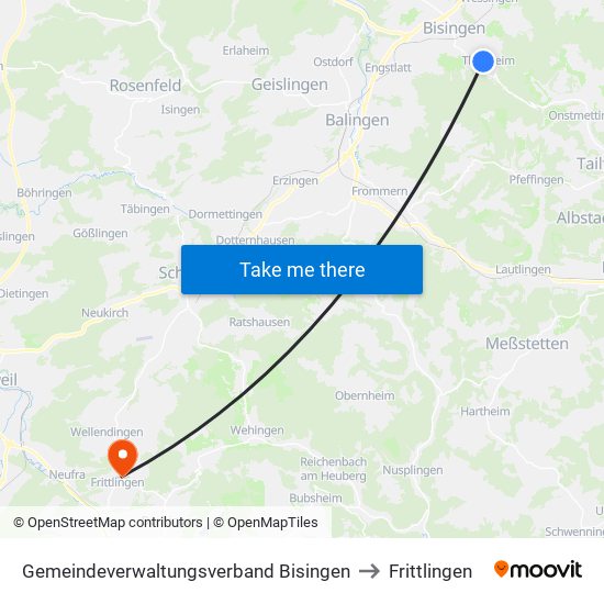 Gemeindeverwaltungsverband Bisingen to Frittlingen map