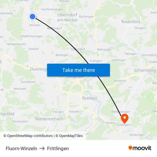 Fluorn-Winzeln to Frittlingen map