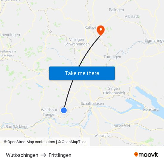 Wutöschingen to Frittlingen map