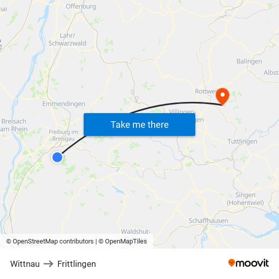 Wittnau to Frittlingen map