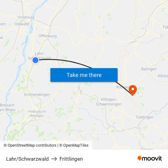 Lahr/Schwarzwald to Frittlingen map