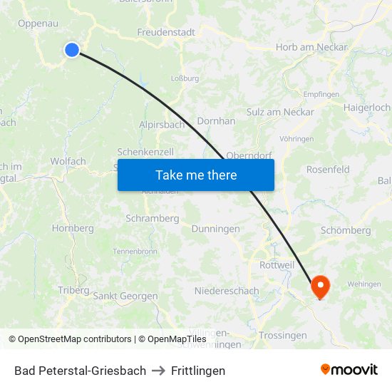 Bad Peterstal-Griesbach to Frittlingen map