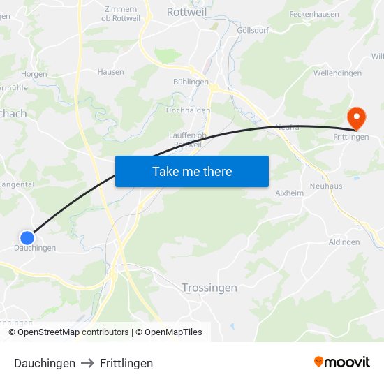 Dauchingen to Frittlingen map