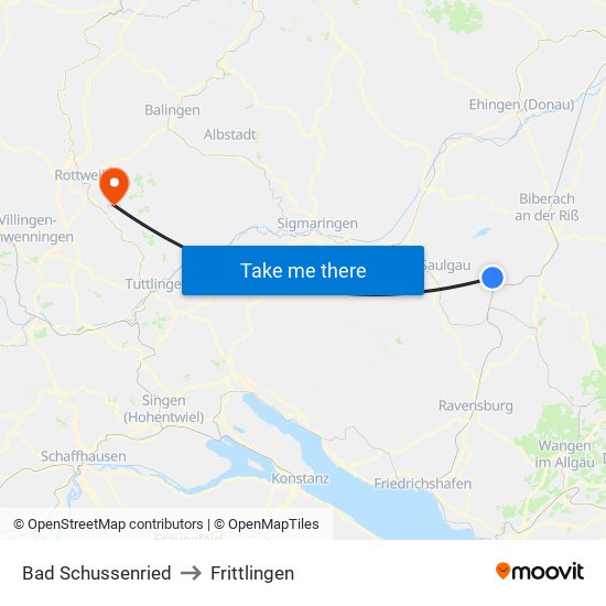 Bad Schussenried to Frittlingen map