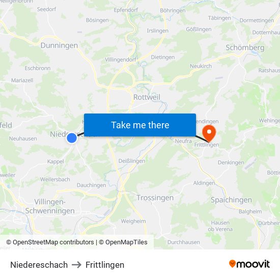 Niedereschach to Frittlingen map