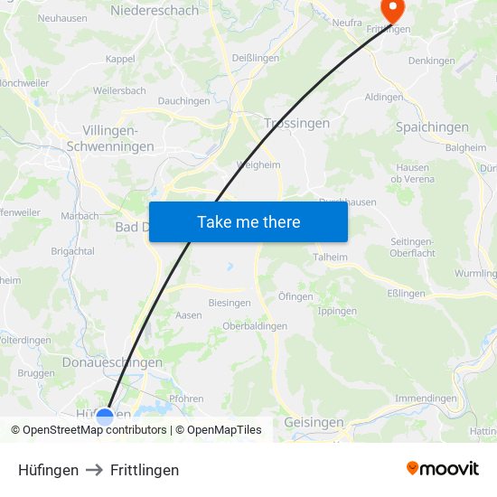 Hüfingen to Frittlingen map