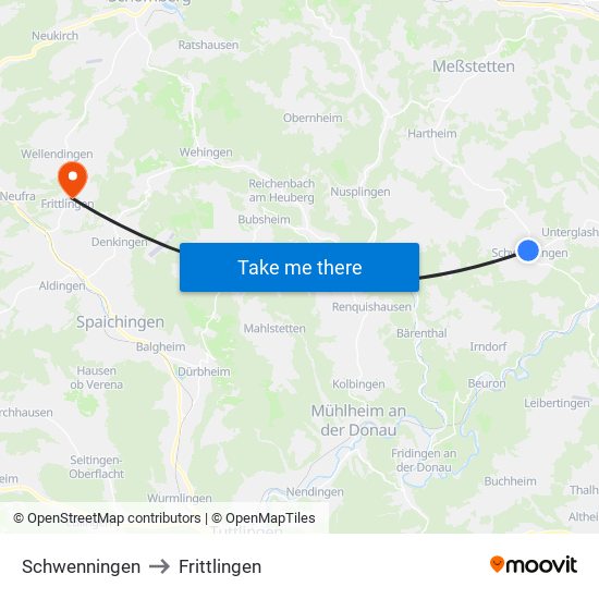 Schwenningen to Frittlingen map