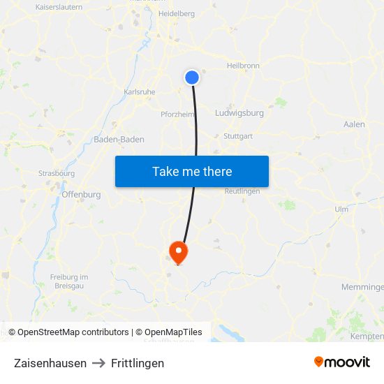 Zaisenhausen to Frittlingen map