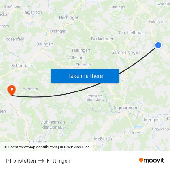 Pfronstetten to Frittlingen map