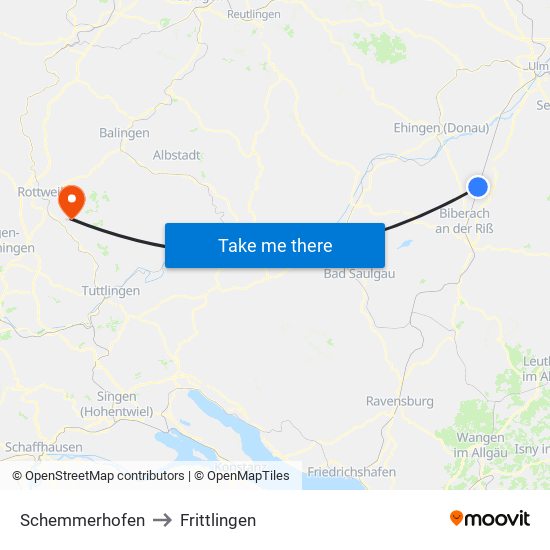 Schemmerhofen to Frittlingen map