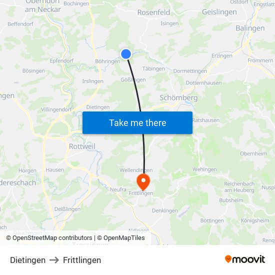 Dietingen to Frittlingen map