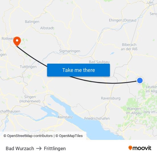 Bad Wurzach to Frittlingen map