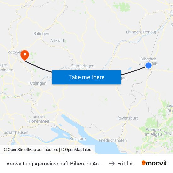 Verwaltungsgemeinschaft Biberach An Der Riß to Frittlingen map