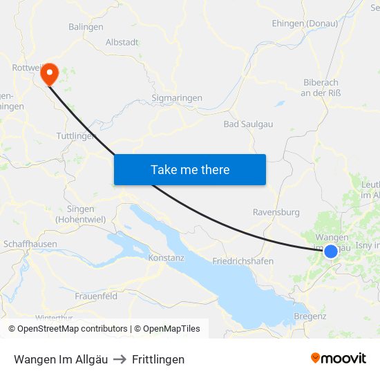 Wangen Im Allgäu to Frittlingen map