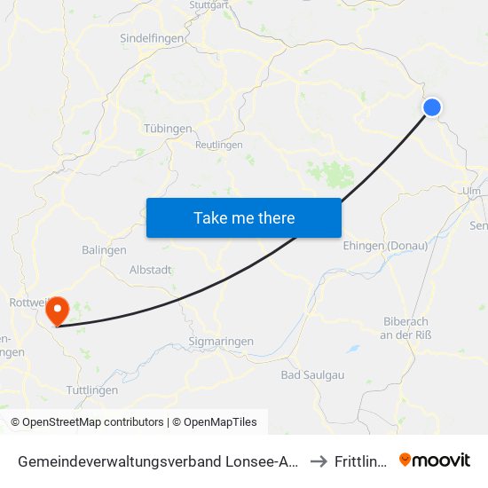 Gemeindeverwaltungsverband Lonsee-Amstetten to Frittlingen map