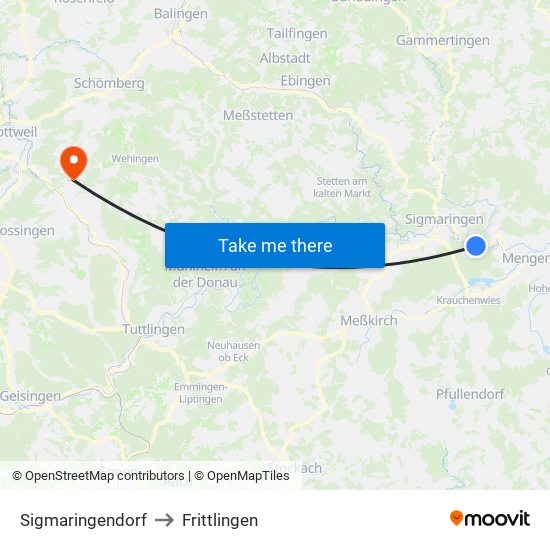 Sigmaringendorf to Frittlingen map