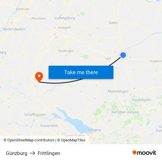 Günzburg to Frittlingen map